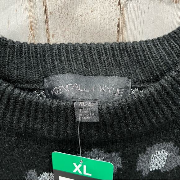 New! Kendall + Kylie Black Leopard Animal Print Crewneck Sweater Womens XL - Picture 4 of 7